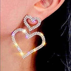 Silver Heart Drop Earrings